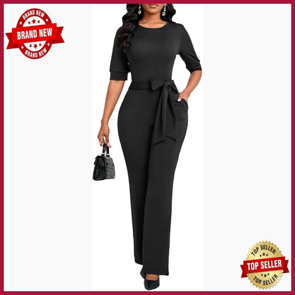 Women's Wide Leg Jumpsuit Polyester Spandex Round Neck Half Sleeve